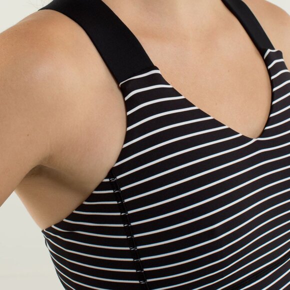 Lululemon Push Your Limits Tank top / workout shirt w/ bra black & white striped - Picture 4 of 7
